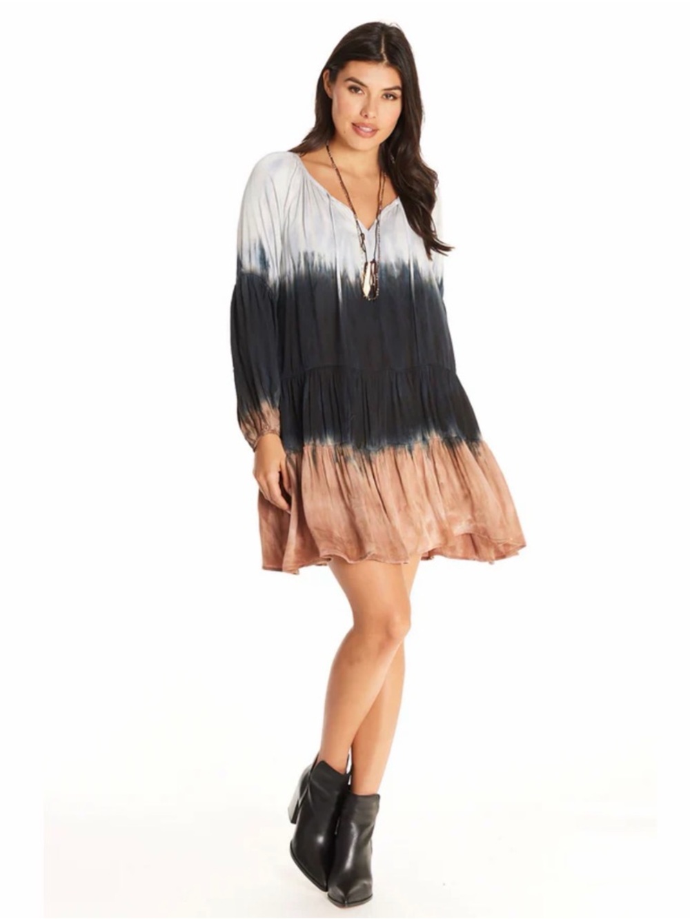 River and Sky Haven Long Sleeve Mini Dress - Soft Blue, Black, Brown in Large - Picture 5 of 13